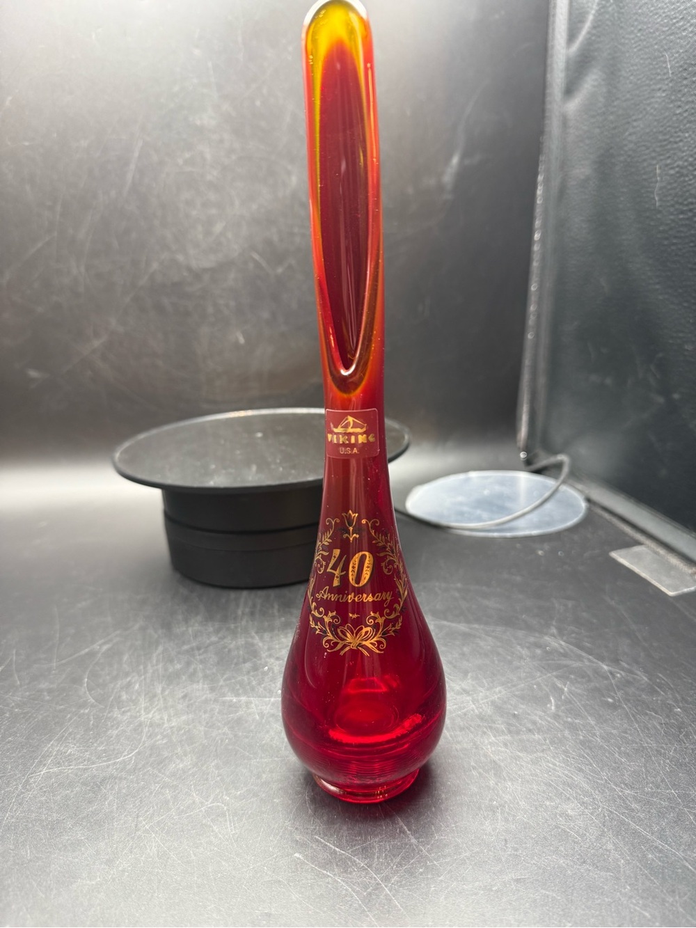 Viking 40th Anniversary Ruby Red Art Glass Bud Vase